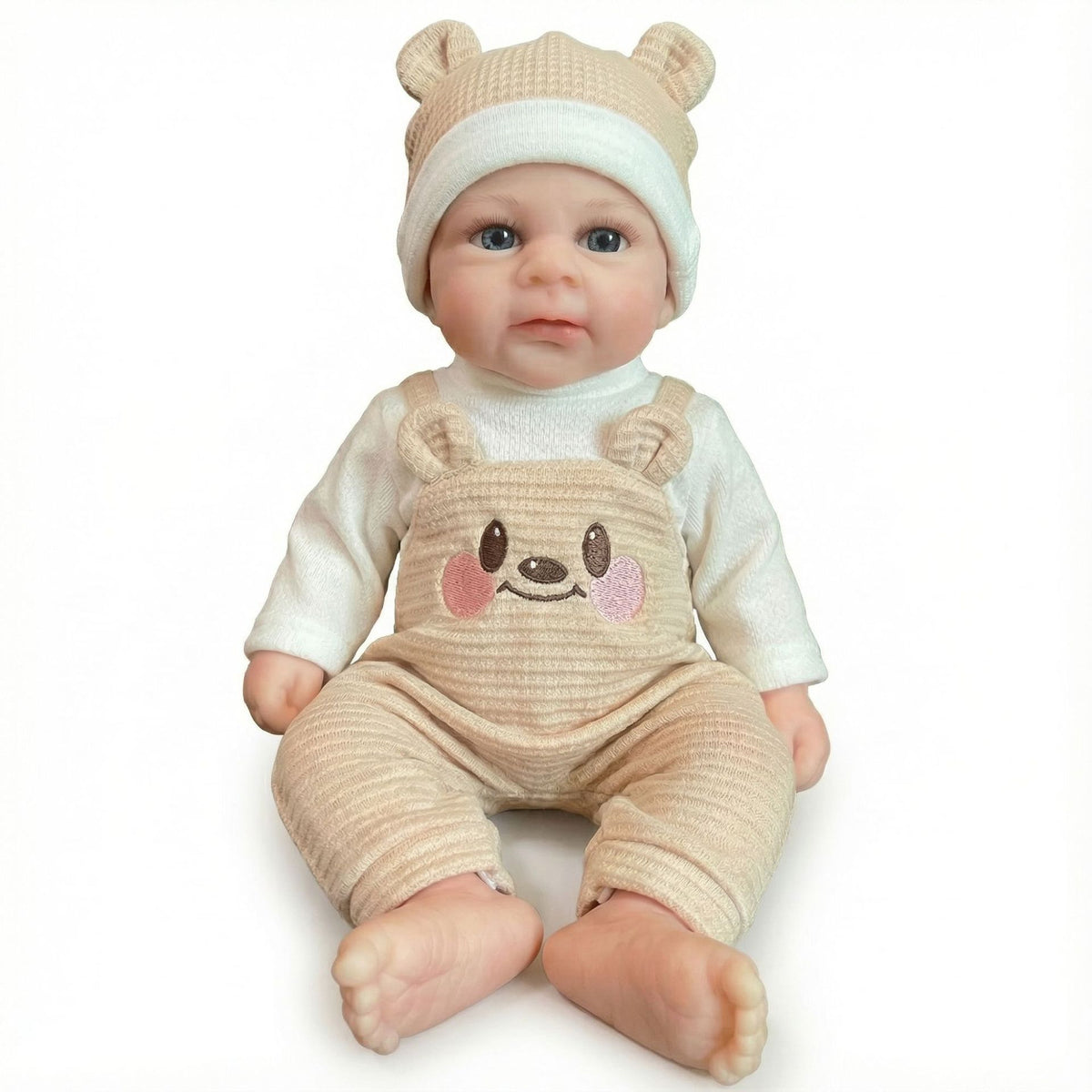 12-Zoll Reborn-Puppe aus Vollsilikon, hellfarbener Teddybär-Overall