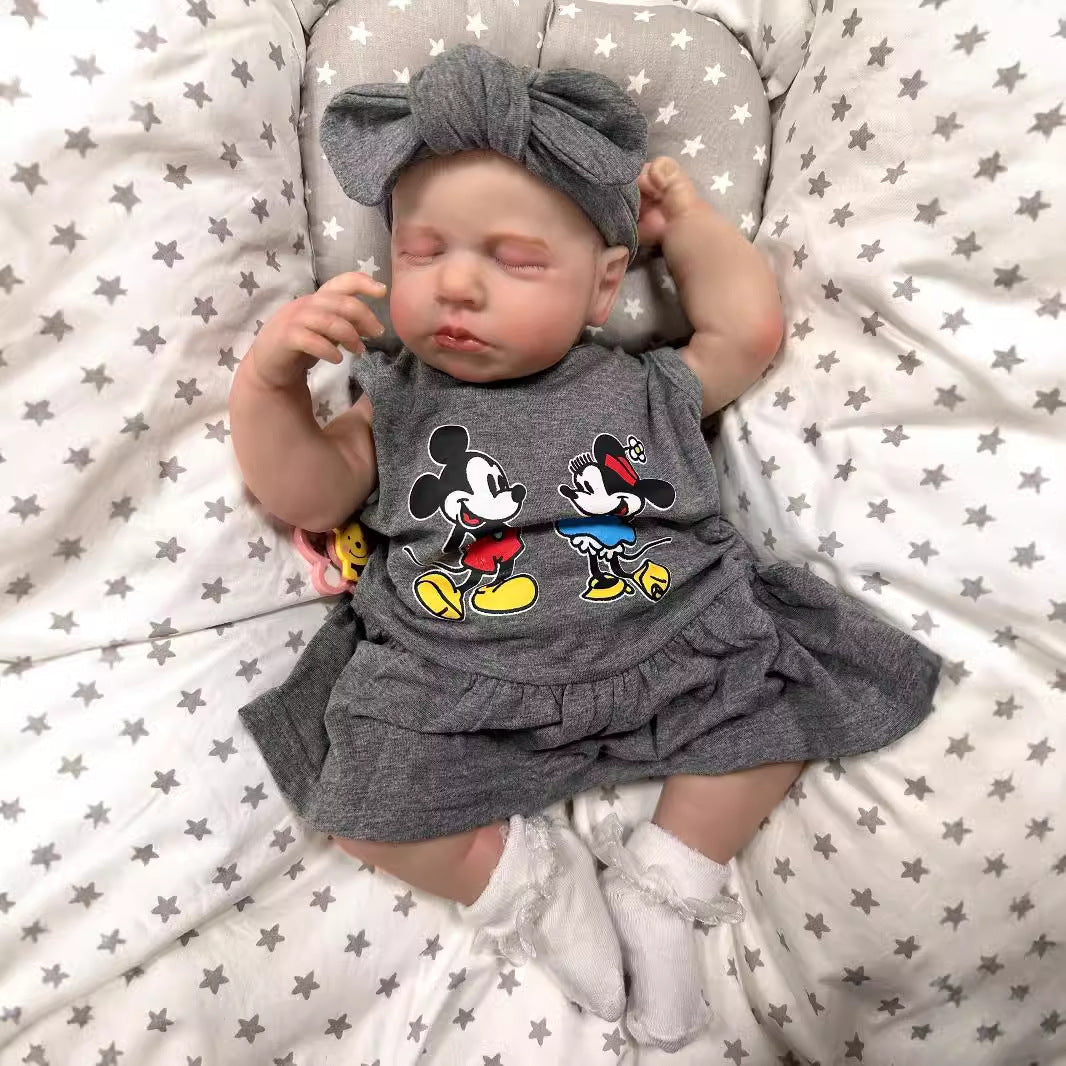 19 Zoll realistische Reborn-Babypuppe mit Stoffkörper, 3D-Haut mit sichtbaren Adern, handgefertigte Neugeborenen-Puppe, Geschenk-Spielzeug für kleine Mädchen und Sammler
