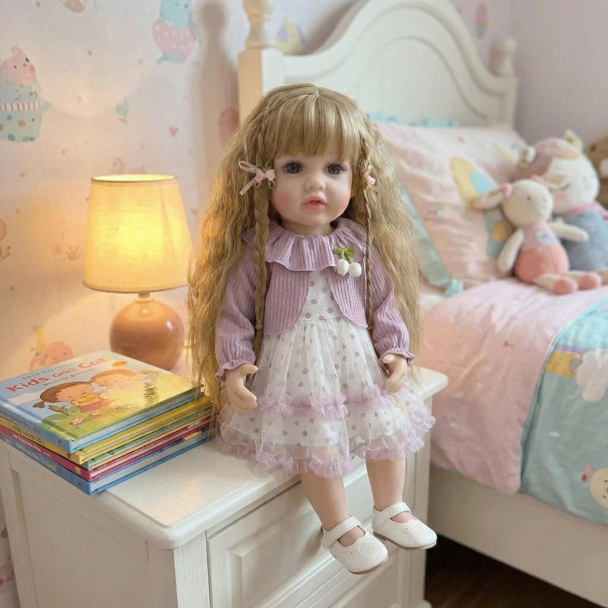 22 Zoll hellviolette langärmelige Schal Betty Simulation Soft Vinyl Reinkarnationspuppe Reborn Puppe