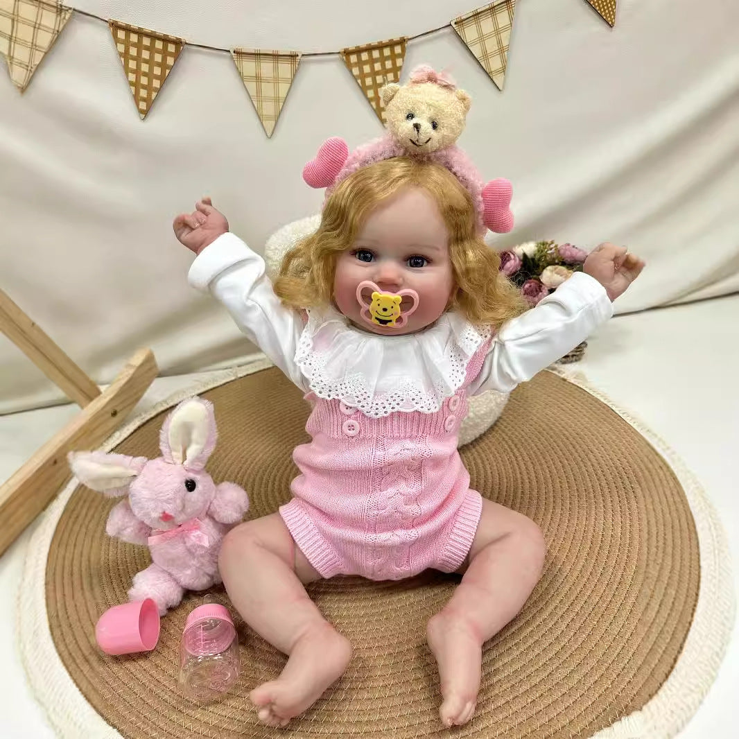 60 cm Reborn-Babypuppe mit Stoffkörper, realistische Neugeborenen-Puppe, Spielzeug für Mädchen und Kinder