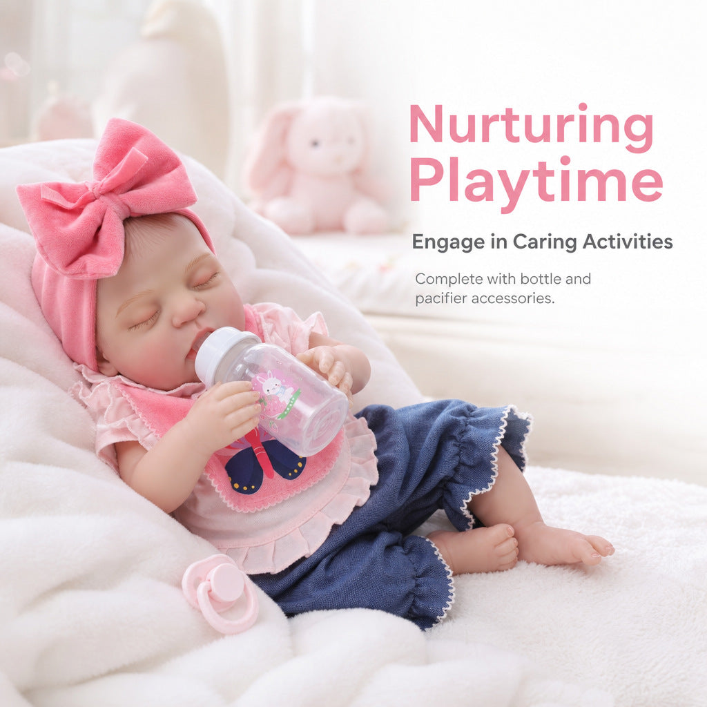 Exklusives Weihnachtsgeschenk, 18 Zoll Reborn-Babypuppe mit rosa Schleife, herzliche Überraschung für Geburtstagspartys