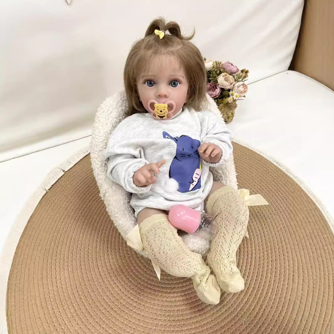 24 Zoll lebensechte, handgefertigte Reborn-Babypuppe, weicher Stoffkörper, 3D-echte Haut, Kinderspielzeug, Geschenk für Mädchen