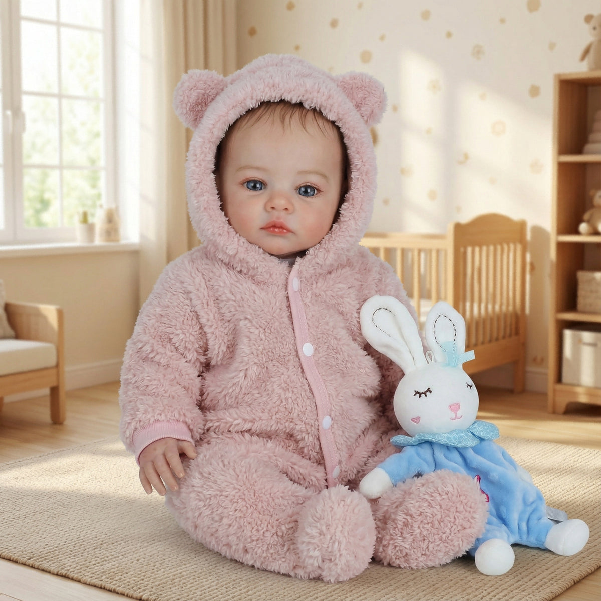 49 cm Reborn-Baby Meadow mit blauen Augen in Plüschkleidung