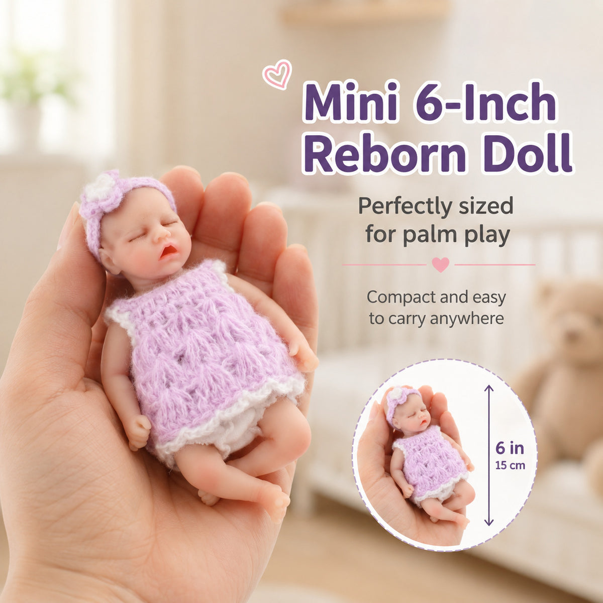 6-Zoll-Handflächen-Reborn-Babypuppe aus massivem Silikon, realitätsnahes, dehnbares Kinderspielzeug als Geschenk und Sammlerstück