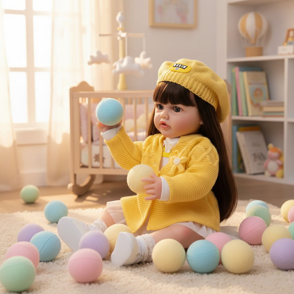 Englisch Russisch Spanisch Weinende und lachende Dialog-Puppe 22 Zoll Vollkunststoff Reborn-Puppe Simulations-Babypuppe Mädchen