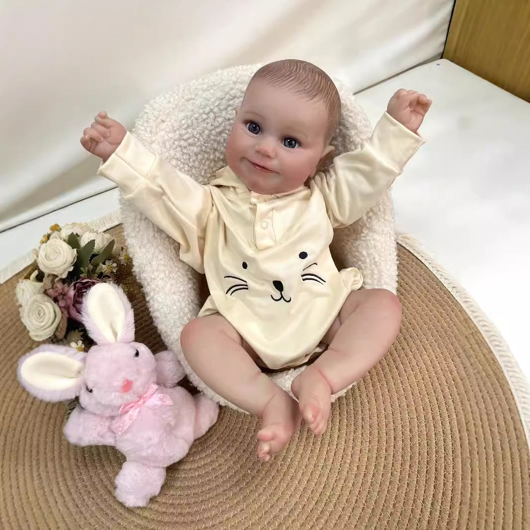 19 Zoll handgefertigte, lebensechte Reborn-Babypuppe mit Stoffkörper, realistischer 3D-Haut, Spielzeug für kleine Mädchen