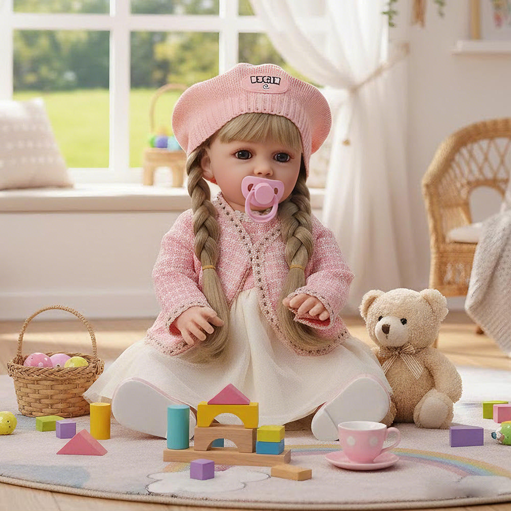 Spanisch Russisch Englisch Weinende und lachende Dialog 22 Zoll volle Kunststoff Reborn Puppe Simulationsbabypuppe Mädchen