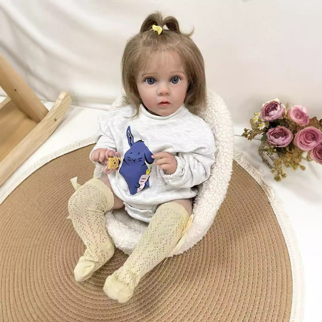 24 Zoll lebensechte, handgefertigte Reborn-Babypuppe, weicher Stoffkörper, 3D-echte Haut, Kinderspielzeug, Geschenk für Mädchen