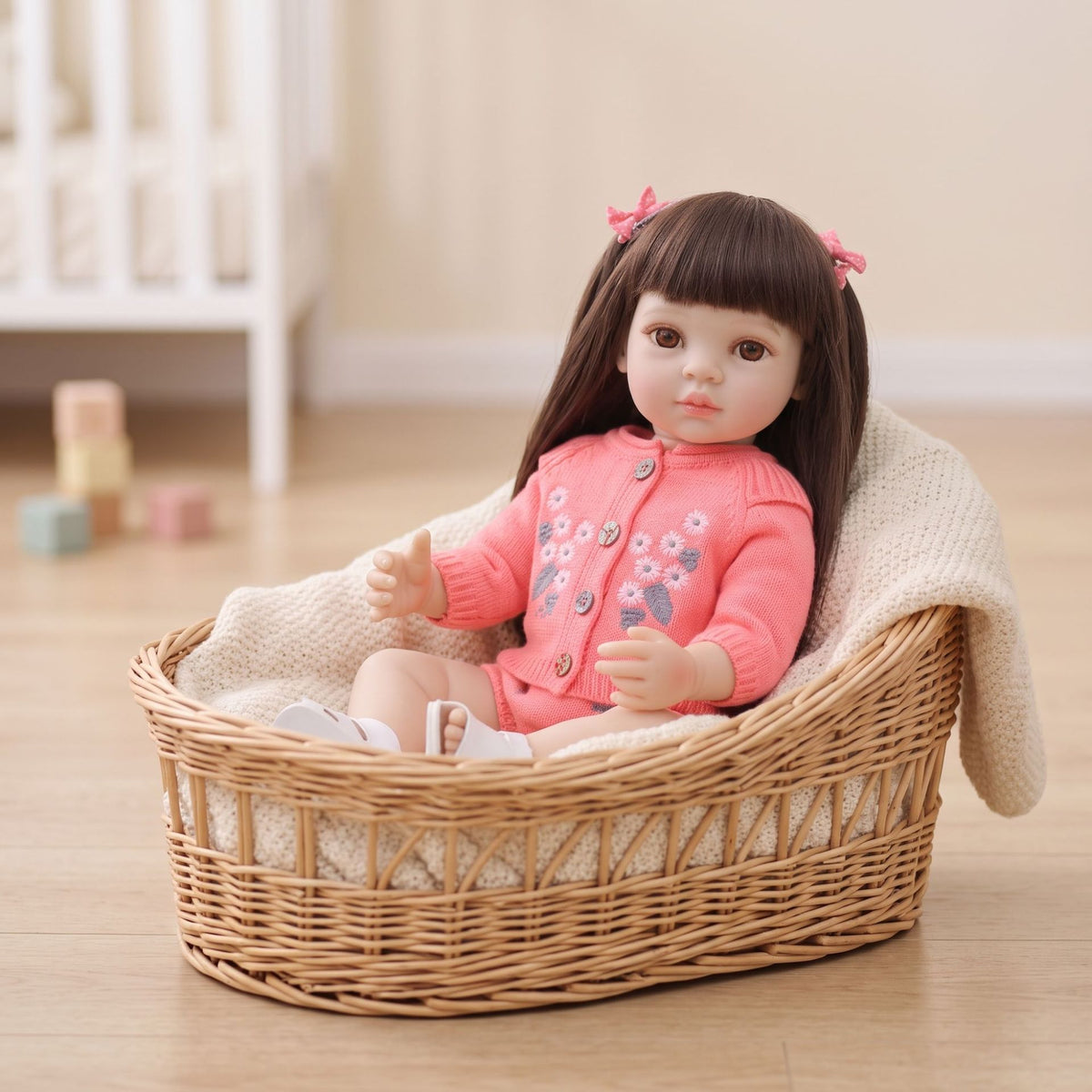 22 Zoll Reborn-Puppe mit Ganzvinyl-Körper, lebensechte Baby-Komfortpuppe, Geschenk für Mädchen