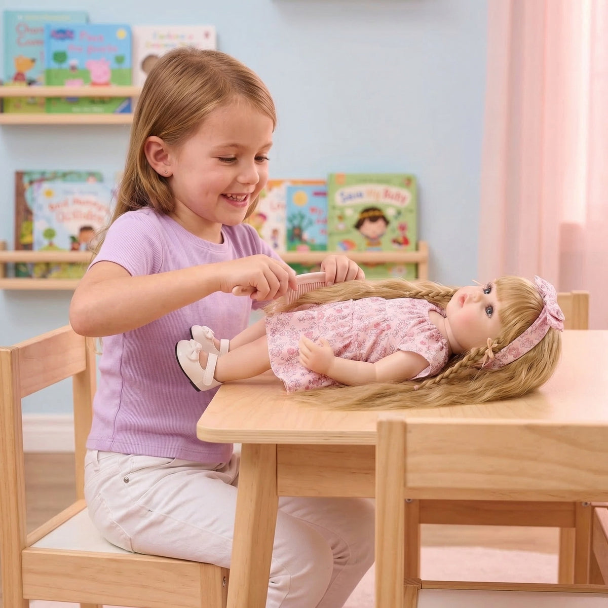 22 Zoll Reborn-Puppe Betty, handgefertigte lebensechte Babypuppe mit Blumenschleife