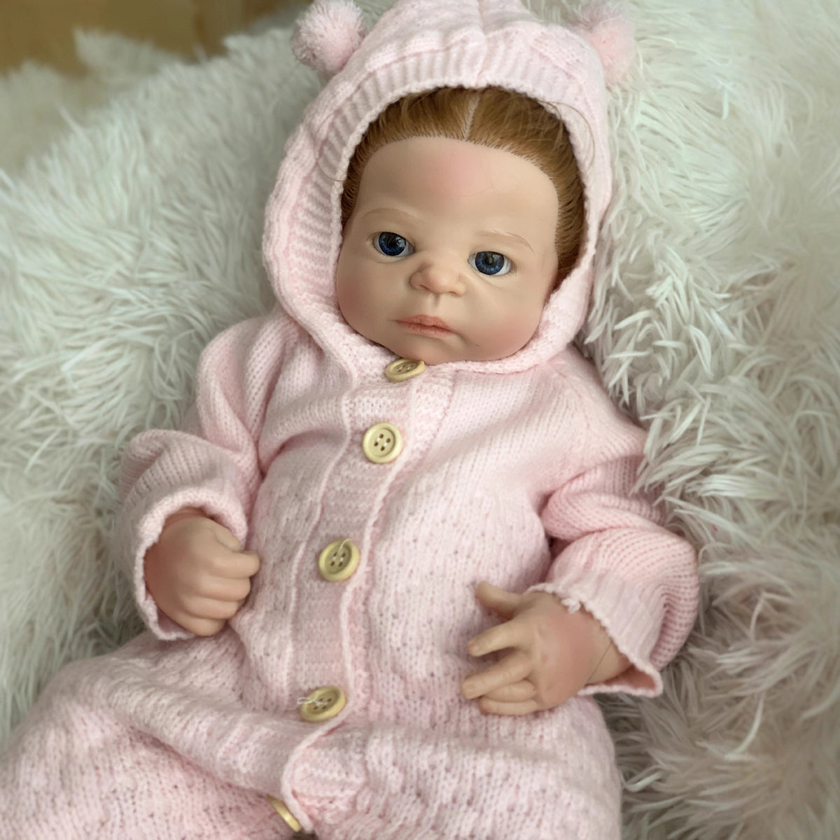 22 Zoll Vollsilikon Reborn Puppe Mädchen, realistisches lebensechtes Neugeborenes mit rosa Strickoutfit & Babyflasche, Mädchenspielzeug als Sammlergeschenk