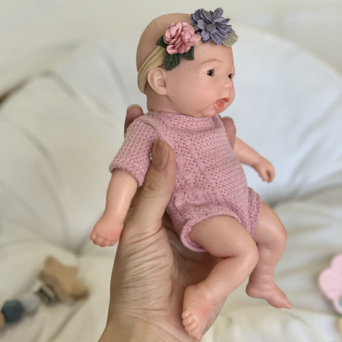 8 Zoll ultra-echte, vollmassive Silikon-Mini-Reborn-Puppe, waschbar, als Geschenk für Kinder & zur Dekoration
