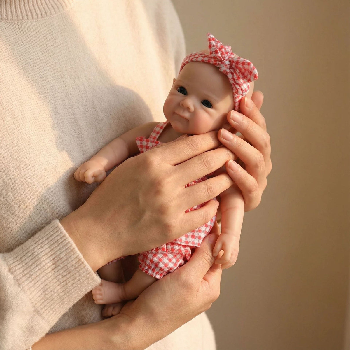 12-Zoll-Set mit rosa Riemen in Gitteroptik für Reborn-Puppen aus Vollsilikon