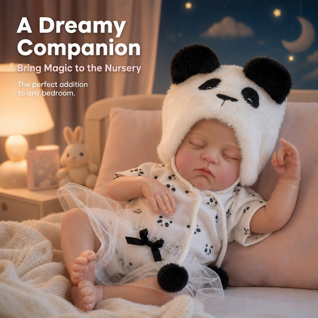 18-Zoll Reborn-Babypuppe mit Stoffkörper, schlafend, in süßem Panda-Outfit, Begleitgeschenk für Geburtstage und Feiertage