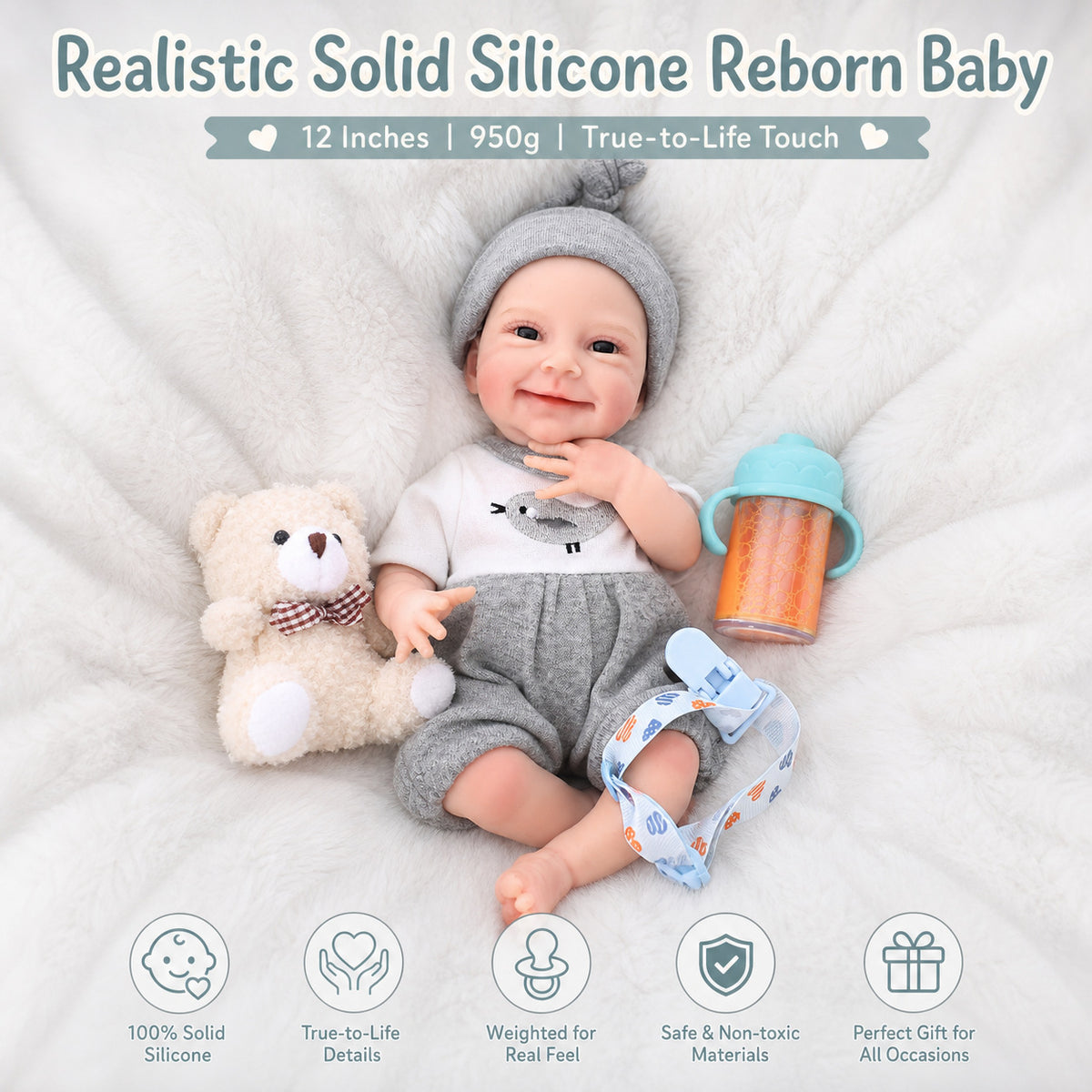 12 Zoll handgefertigte Reborn-Babypuppe mit Körper aus massivem Silikon, Geschenkspielzeug für kleine Mädchen und Sammler