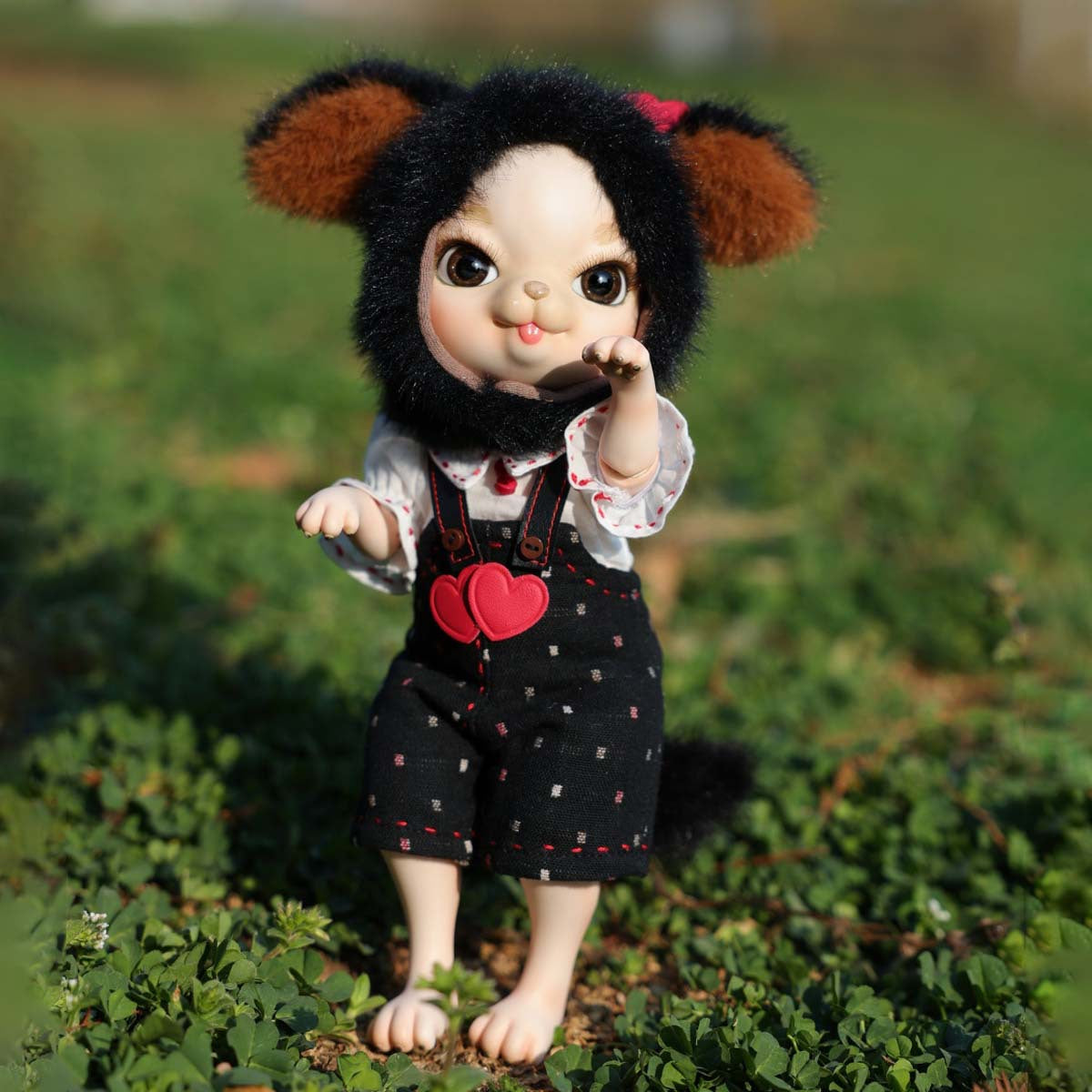 Entzückende 25 cm große Porzellan-Anziehpuppe (BJD) als schwarzes Kaninchen