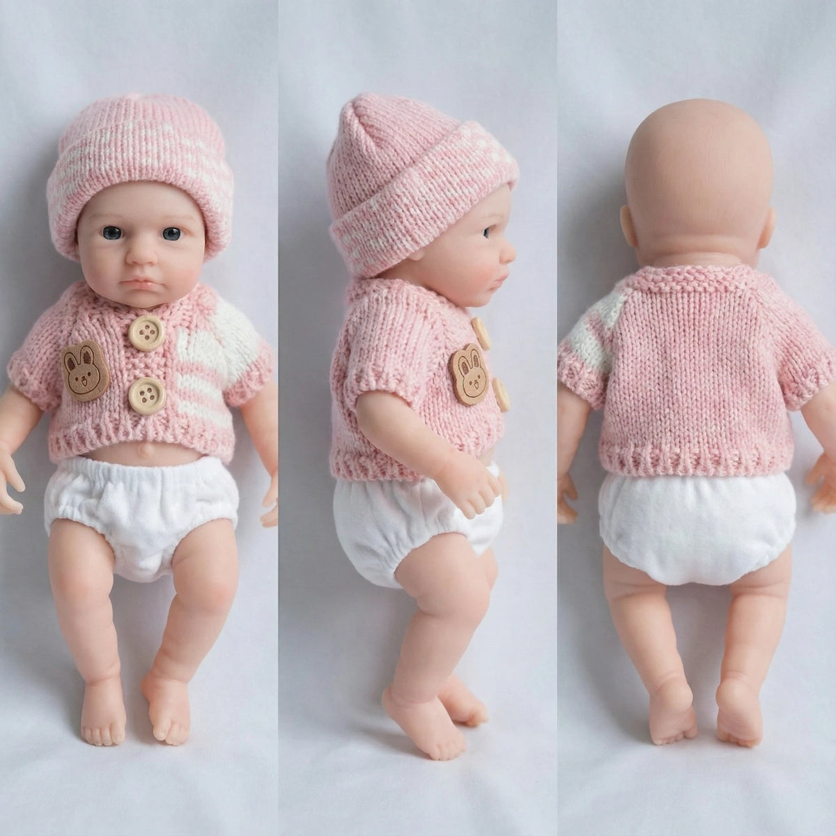 8-Zoll-Reborn-Puppe aus Vollsilikon mit kurzem Ärmel und Puder-Pullover
