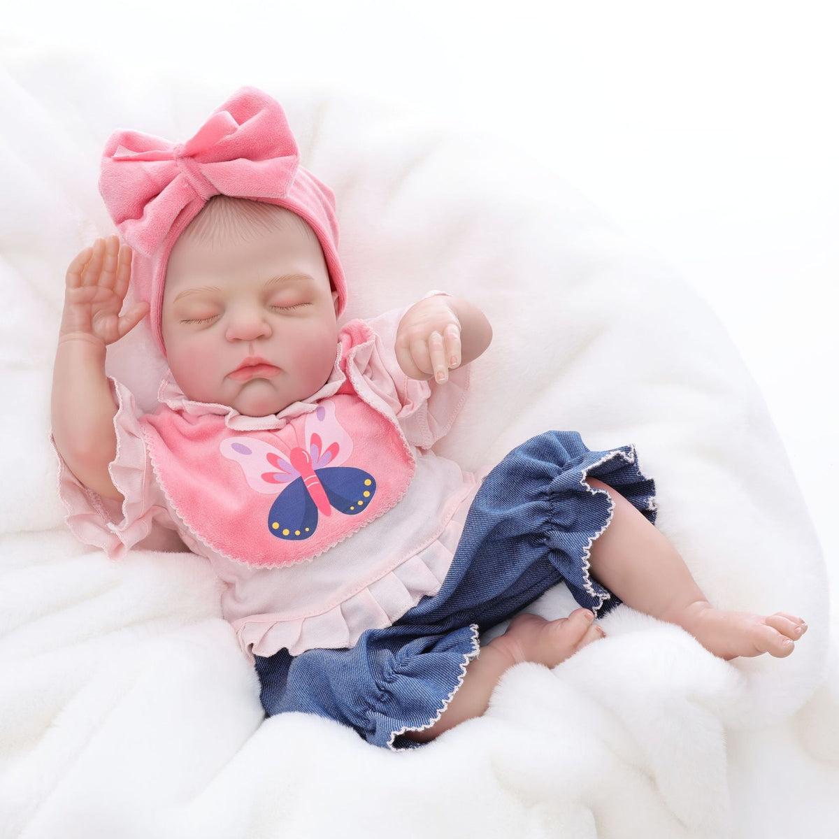 Exklusives Weihnachtsgeschenk, 18 Zoll Reborn-Babypuppe mit rosa Schleife, herzliche Überraschung für Geburtstagspartys