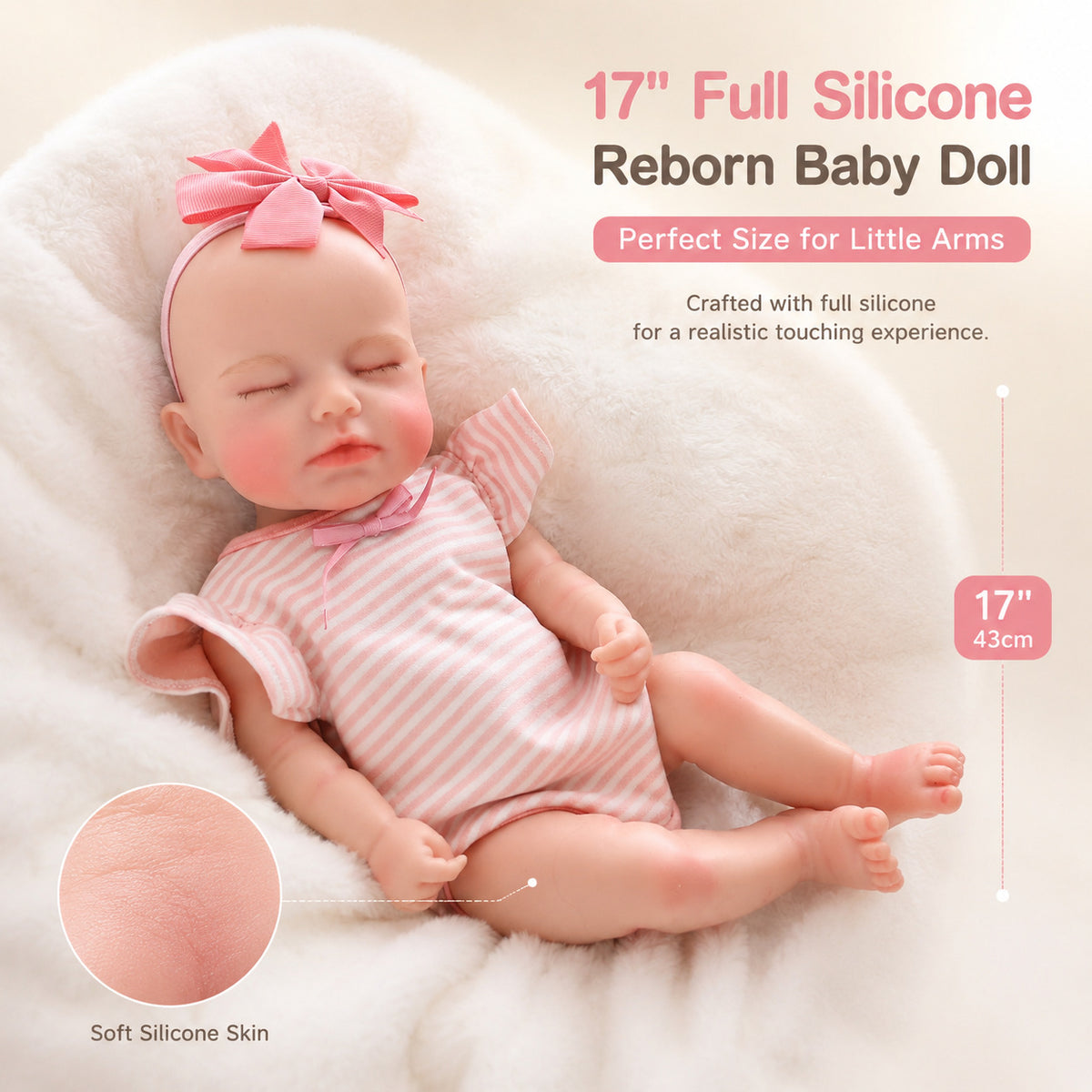 17-Zoll lebensechte Reborn-Babypuppe – Realistisches Ganzkörper-Silikon-Neugeborenen-Spielzeug für Kinder ab 3 Jahren