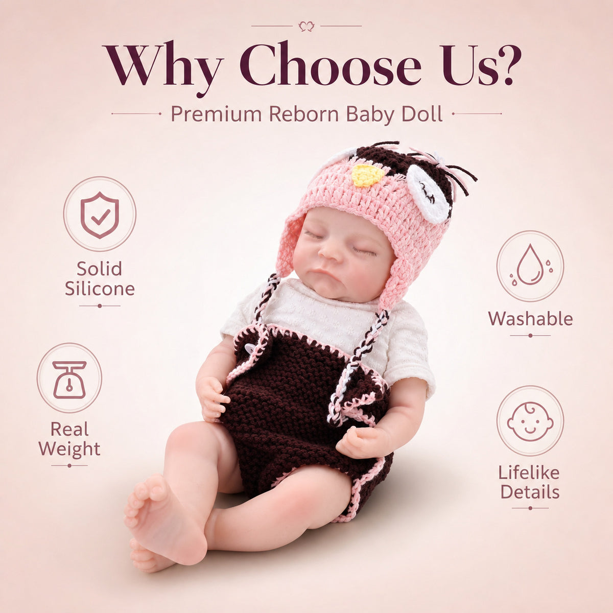 17 Zoll handgefertigte lebensechte Reborn-Puppe, voller Körper aus massivem Silikon, realistisches Neugeborenes, Spielzeug-Geschenk für Mädchen und Puppensammler