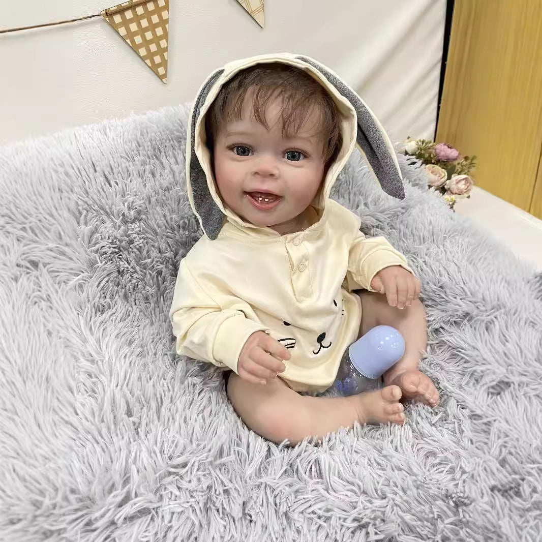 23 Zoll lebensechte Reborn-Babypuppe mit Stoffkörper, realistischer 3D-Haut, handgefertigte Neugeborenen-Spielzeugpuppe für Mädchen