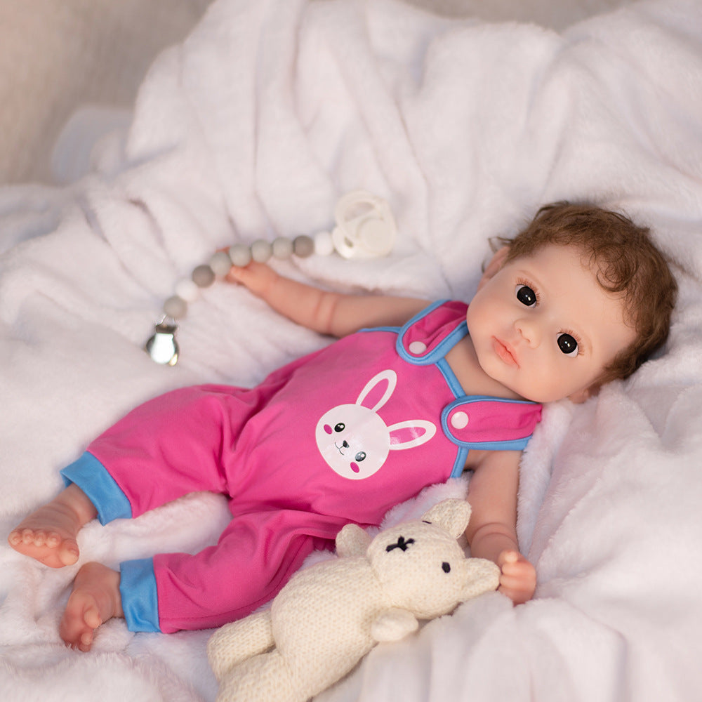 16 / 18 Zoll Full Solid Silikon simulierte Reborn-Babypuppe, hochwertige Mohair-Haartransplantation, Sammler-Ausstellungspuppe für Puppenliebhaber