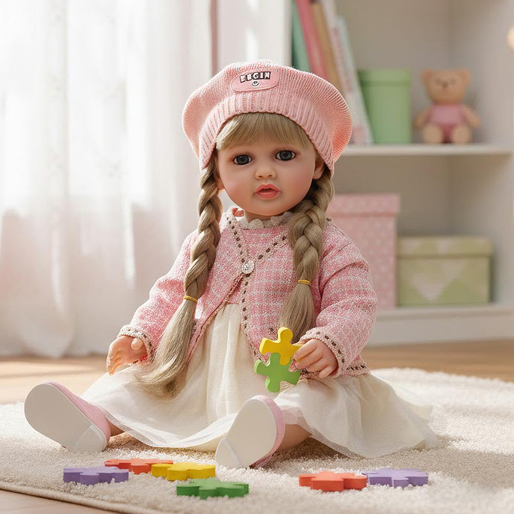 Spanisch Russisch Englisch Weinende und lachende Dialog 22 Zoll volle Kunststoff Reborn Puppe Simulationsbabypuppe Mädchen