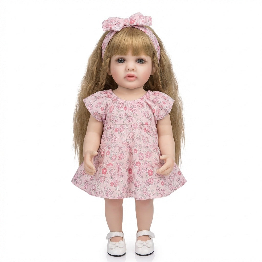 22 Zoll Reborn-Puppe Betty, handgefertigte lebensechte Babypuppe mit Blumenschleife