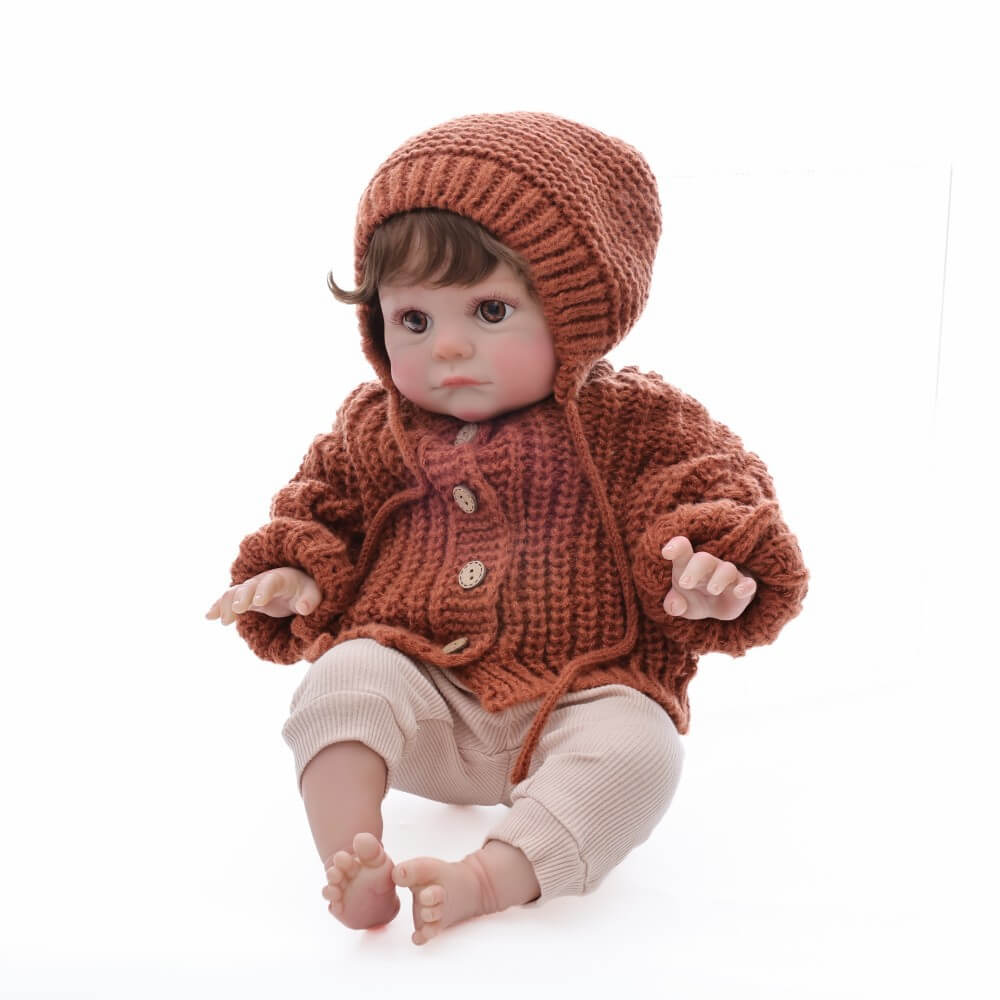 24 Zoll 60 cm Stoffkörper Reborn-Babypuppe mit implantieren Haaren, 60 cm simulierte menschenähnliche Puppe