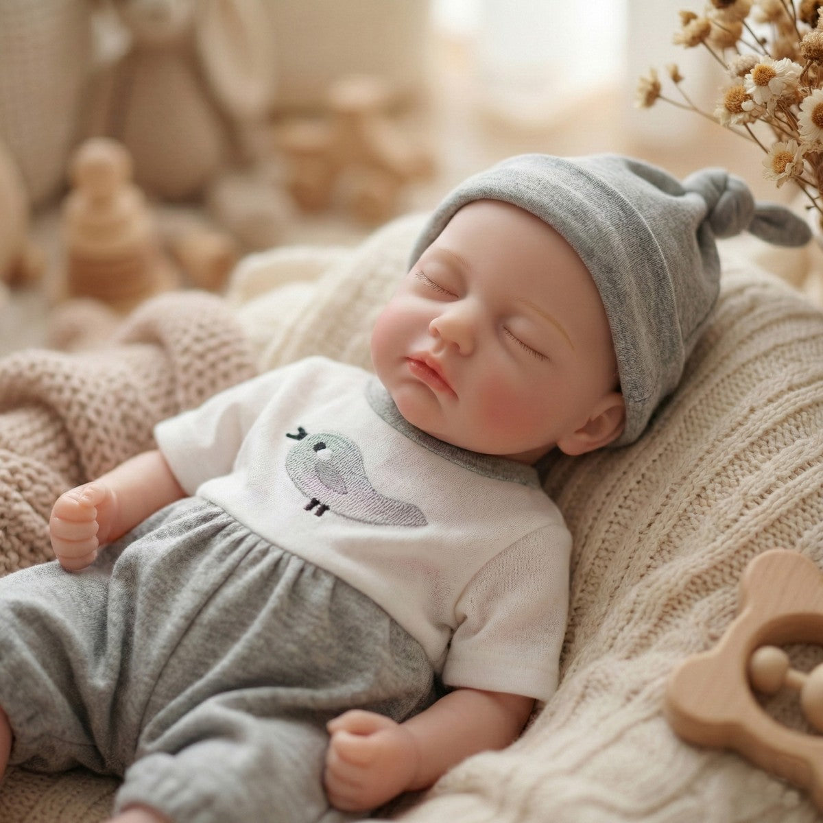 12 Zoll 30 cm Ganzkörper-Silikon-Reborn-Puppe mit echtem Hautgefühl, geschlossenen Augen, dehnbarem Glatzkopf, simuliertes Baby