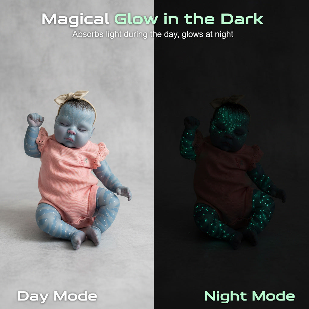 19-Zoll-Reborn-Puppe, hochwertige und sorgfältig handbemalte „Avatar-Style“-Babypuppe mit ikonischem Hautton und Sternenmuster