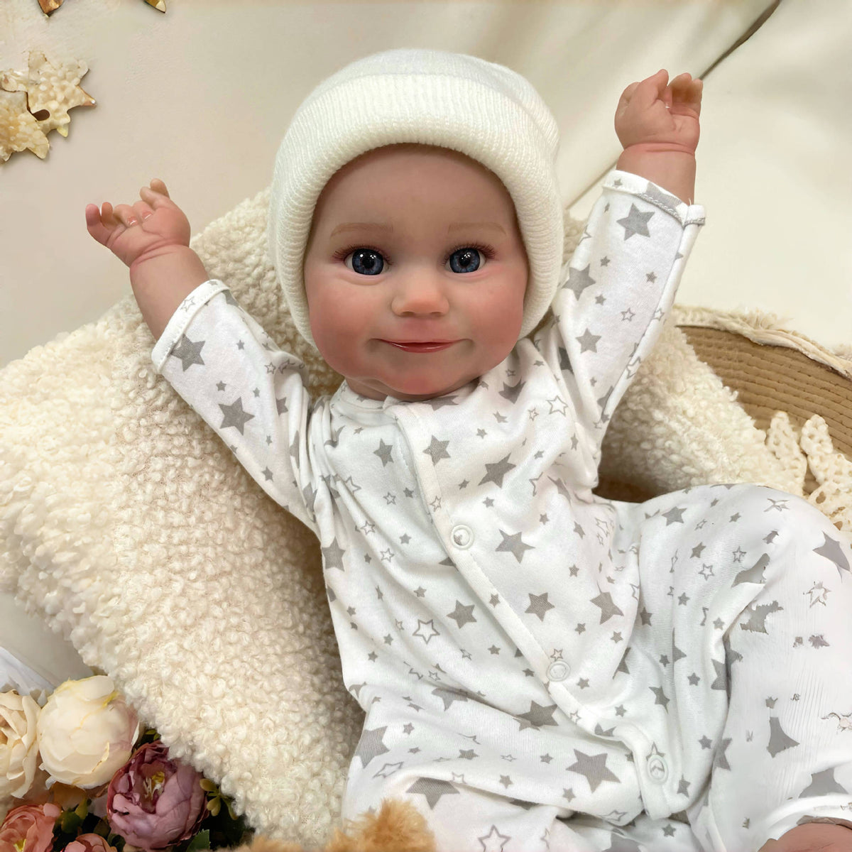 19 Zoll handgefertigte lebensechte Reborn-Puppe mit Stoffkörper, 3D-Haut, realistisches Neugeborenes, Spielzeug-Geschenk für Mädchen und Puppensammler