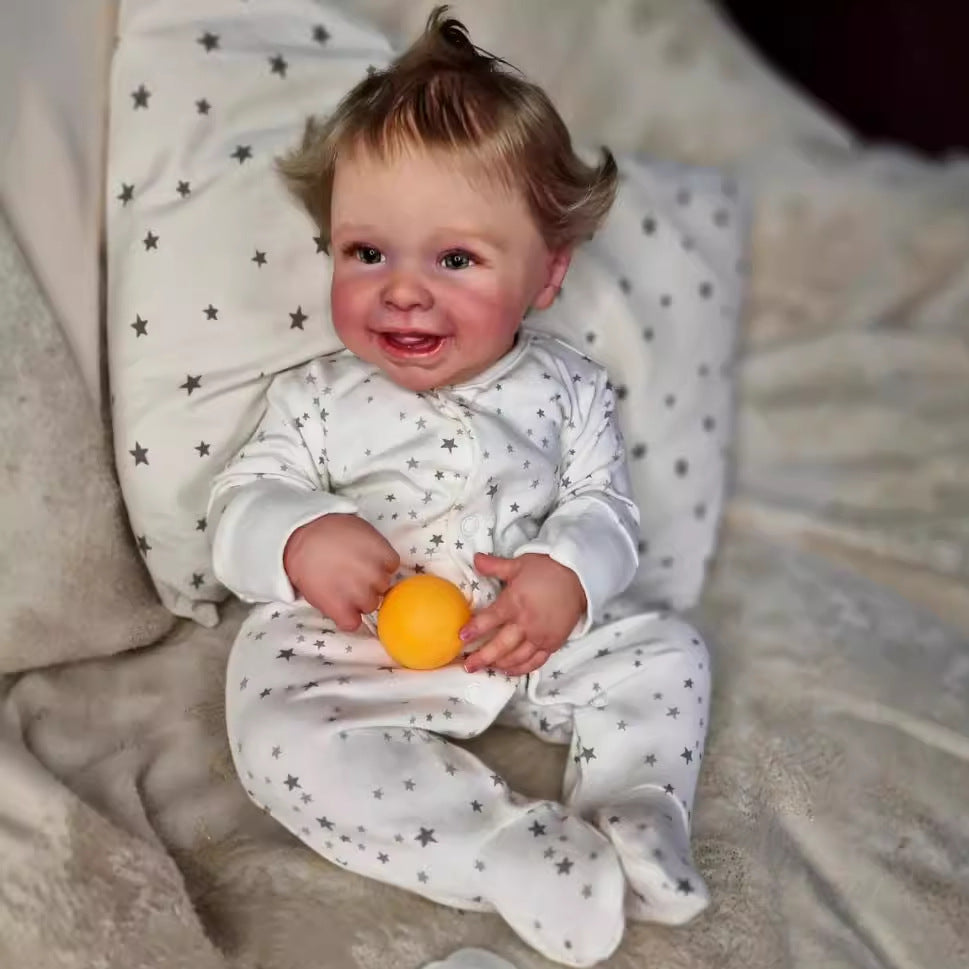 22 Zoll lebensechte, handgefertigte Reborn-Babypuppe mit Stoffkörper, 3D-echter Haut, Kinderspielzeug, Geschenk für Mädchen