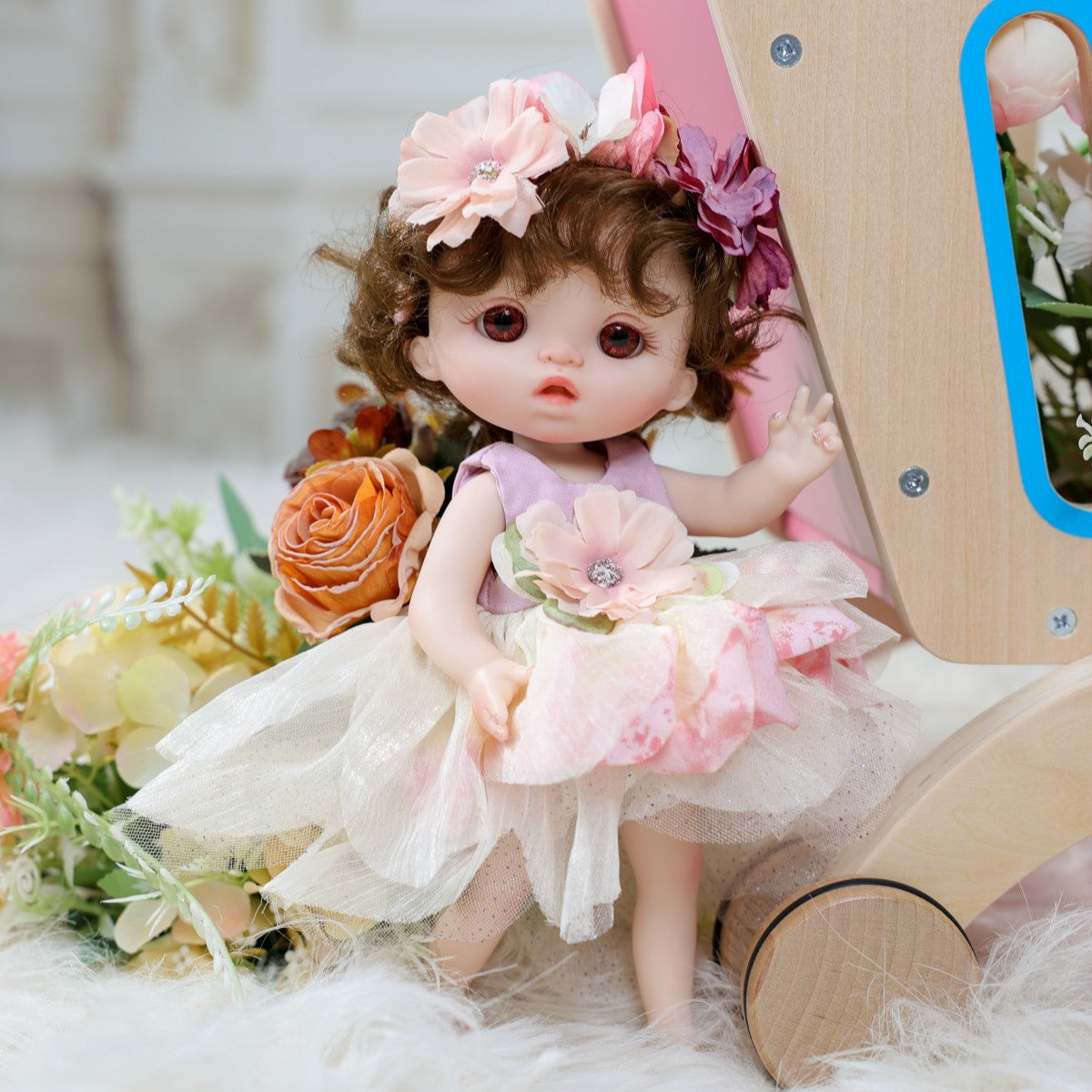10-Zoll stehende Reborn-Babypuppe – Realistische Waldfee-Prinzessin mit Blütenblatt-Kleid