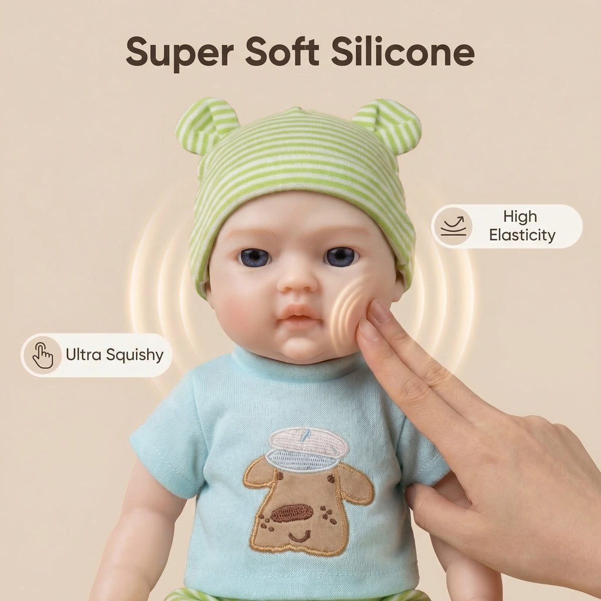 12-Zoll-Silikon-Reborn-Puppe mit grün gestreiftem Hut