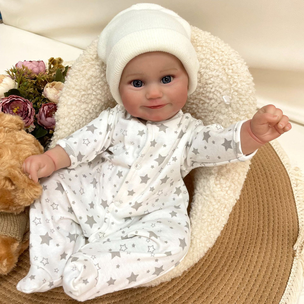 19 Zoll handgefertigte lebensechte Reborn-Puppe mit Stoffkörper, 3D-Haut, realistisches Neugeborenes, Spielzeug-Geschenk für Mädchen und Puppensammler