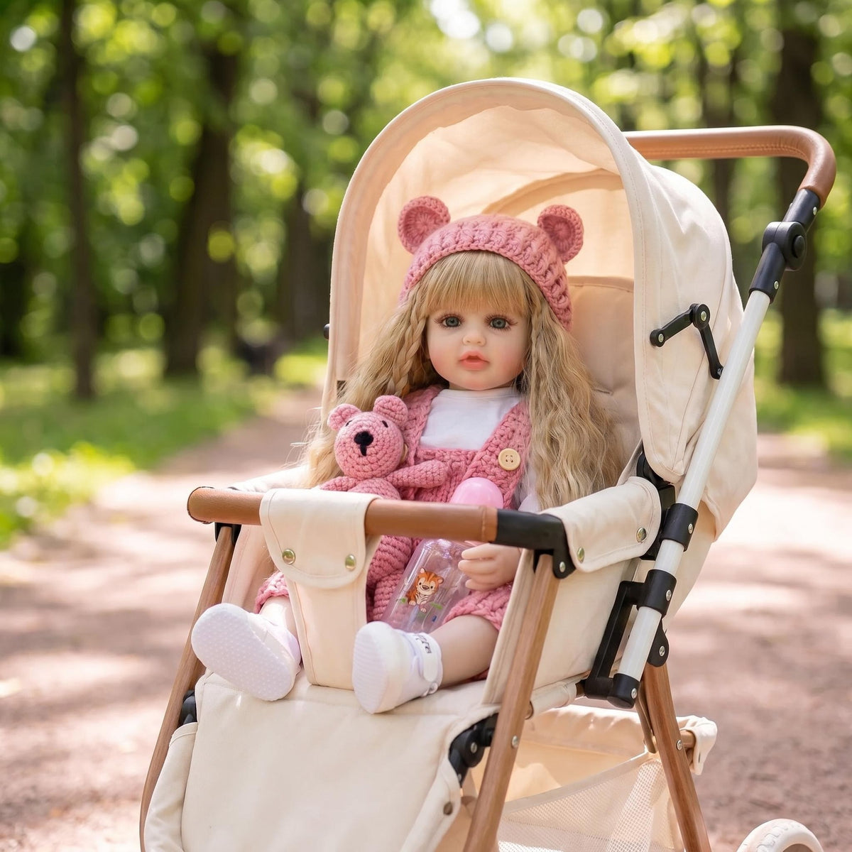 22 Zoll Vollvinyl-Reborn-Puppe mit gestrickter Bärenohrenmütze, lebensechten blauen Augen, erstklassiges Überraschungsgeschenk für Geburtstagsfeiern und Festtage