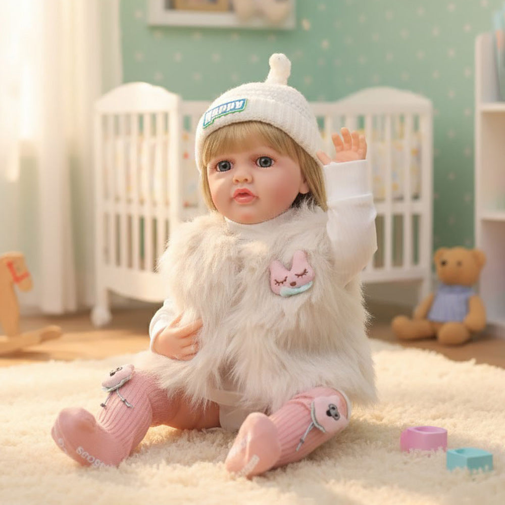 Russisch Englisch Spanisch Weinende und lachende Dialog-Puppe, 22 Zoll vollplastische Reborn-Puppe, Simulations-Babypuppe für Mädchen