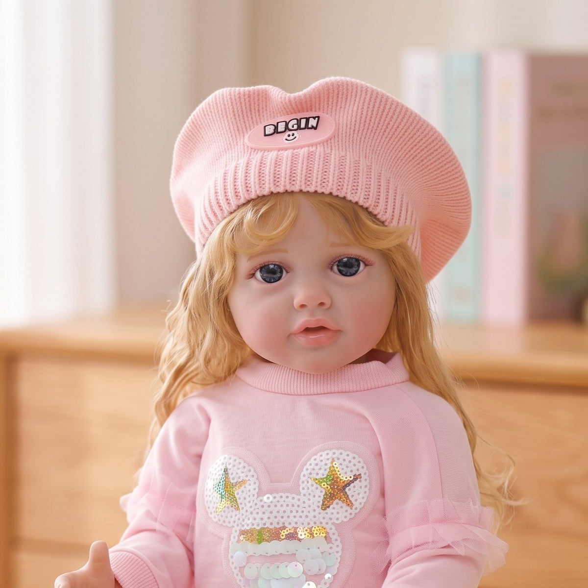 Ultrarealistische 22-Zoll Reborn-Neugeborenenpuppe mit Ganzkörper-Vinyl, weiche bewegliche Gliedmaßen, sichere Begleiterpuppe für Kinder