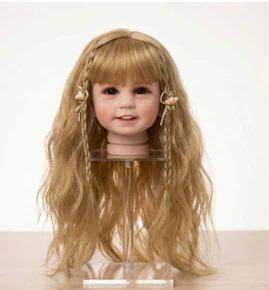 Ersatzperücke für Reborn-Puppen, langes glattes oder lockiges Haar mit Pony, in verschiedenen Farben wie Pink, Blond oder Regenbogenfarben, geflochtene Puppenperücke passend für 20–22 Zoll Reborn-Babypuppen