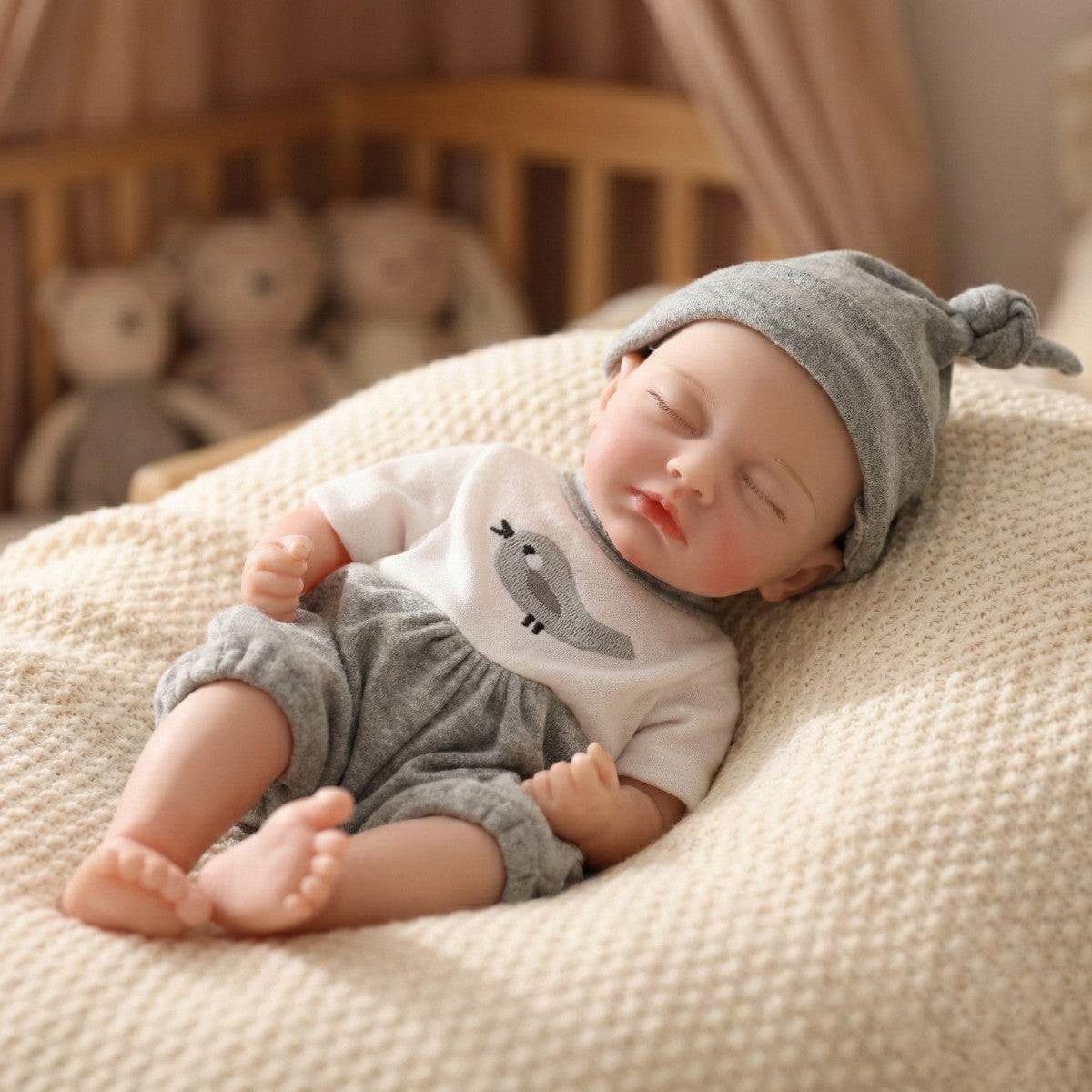 12 Zoll 30 cm Ganzkörper-Silikon-Reborn-Puppe mit echtem Hautgefühl, geschlossenen Augen, dehnbarem Glatzkopf, simuliertes Baby