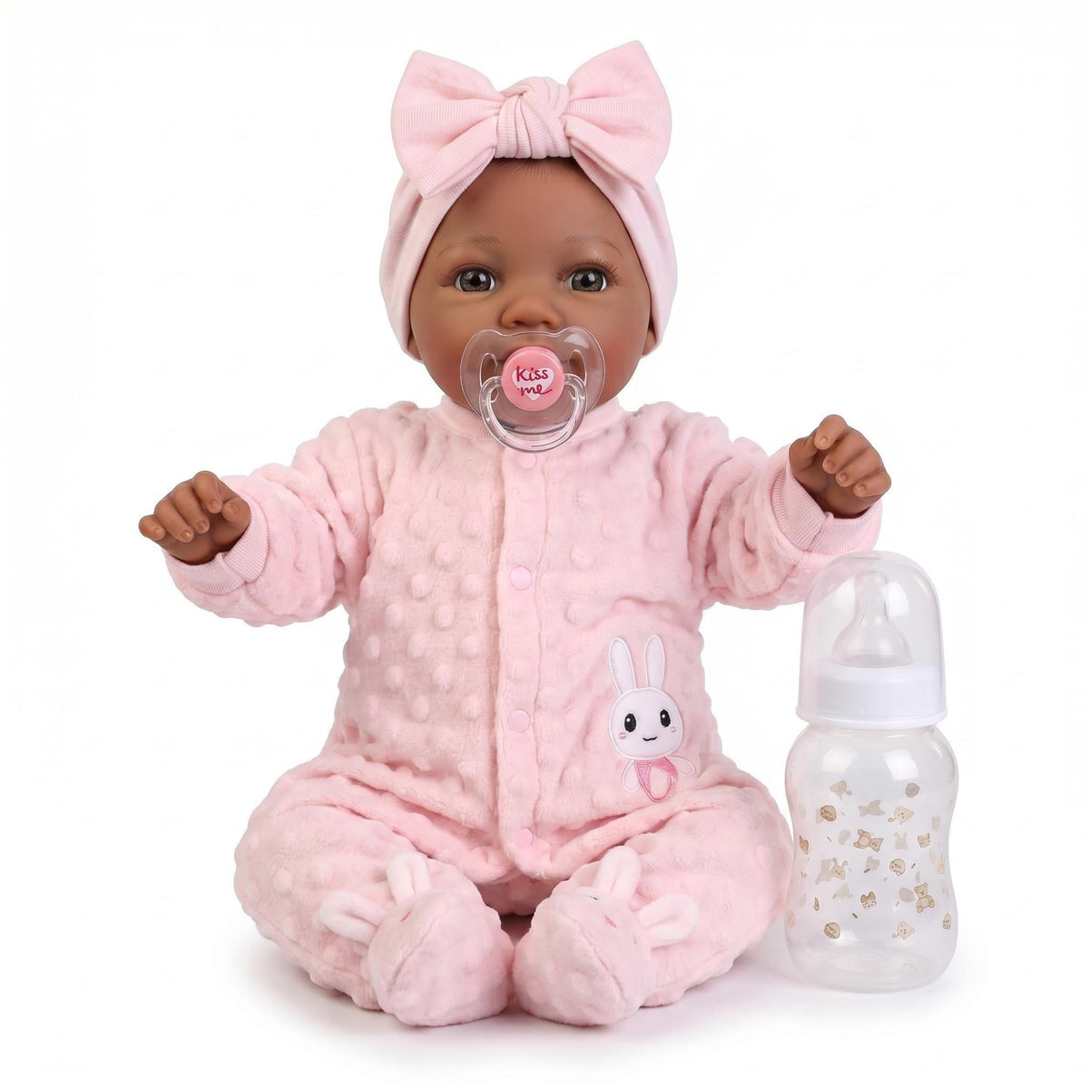 17-Zoll Reborn Babypuppe, schwarze weiche Stoffkörper realistische Neugeborenen-Babypuppe, lebensechte Babypuppe, handgefertigte Kunstpuppe