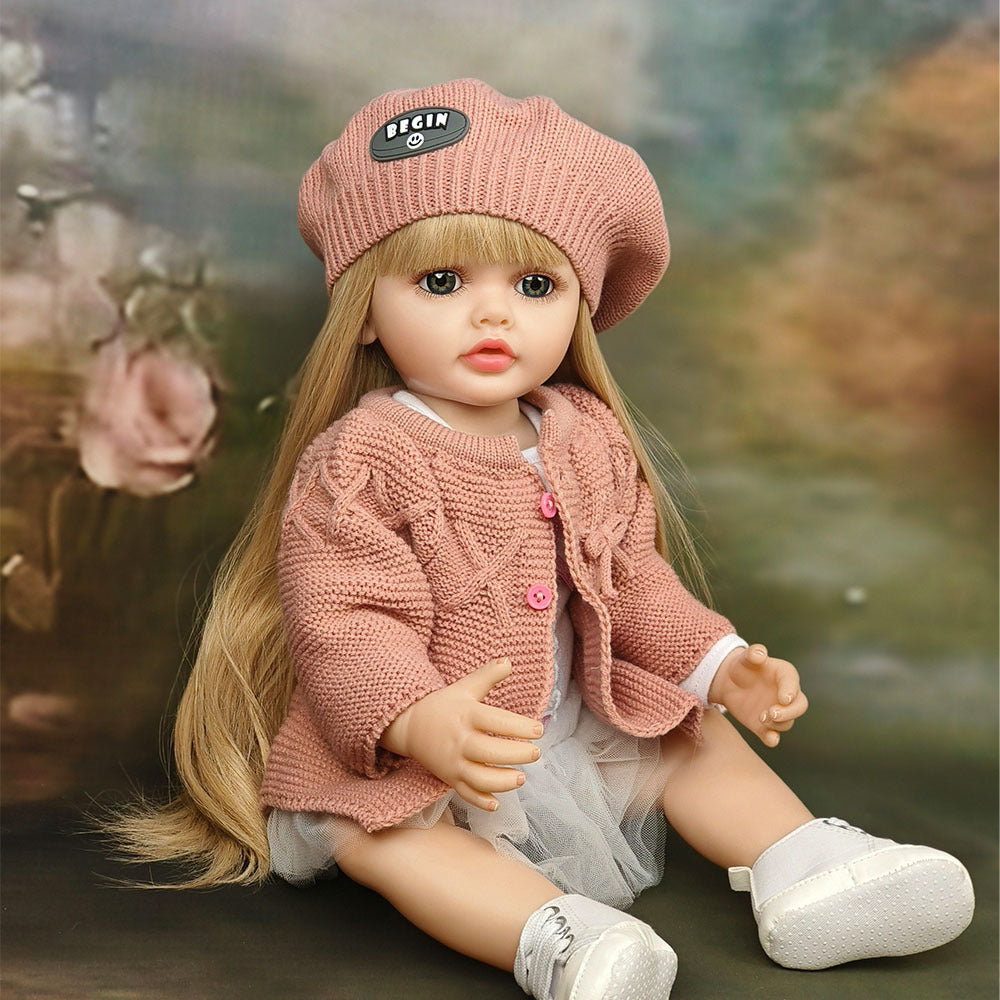 22-Zoll-Reborn-Puppe mit Ganzkörper-Vinyl und Geräuschsensor, fesselndes Spielzeug, perfektes Geschenk für Kinder und erwachsene Sammler zu besonderen Anlässen