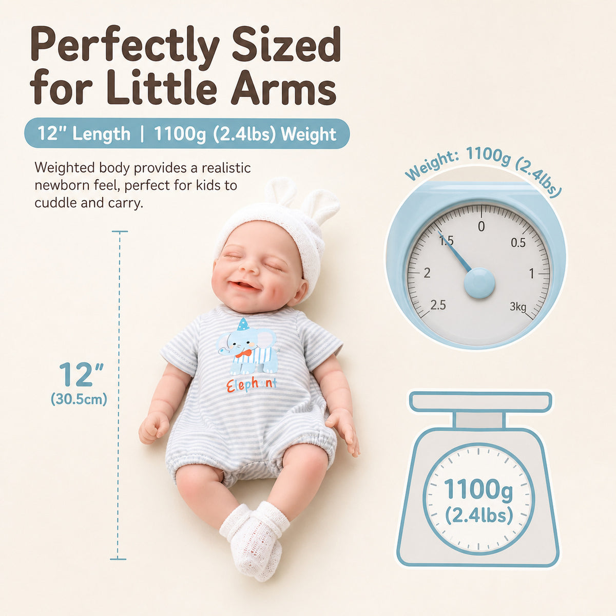 12 Zoll handgefertigte lebensechte Reborn-Puppe mit Vollsilikonkörper, 3D-Haut, Neugeborenen-Spielzeug, Geschenk für Mädchen und Puppensammler