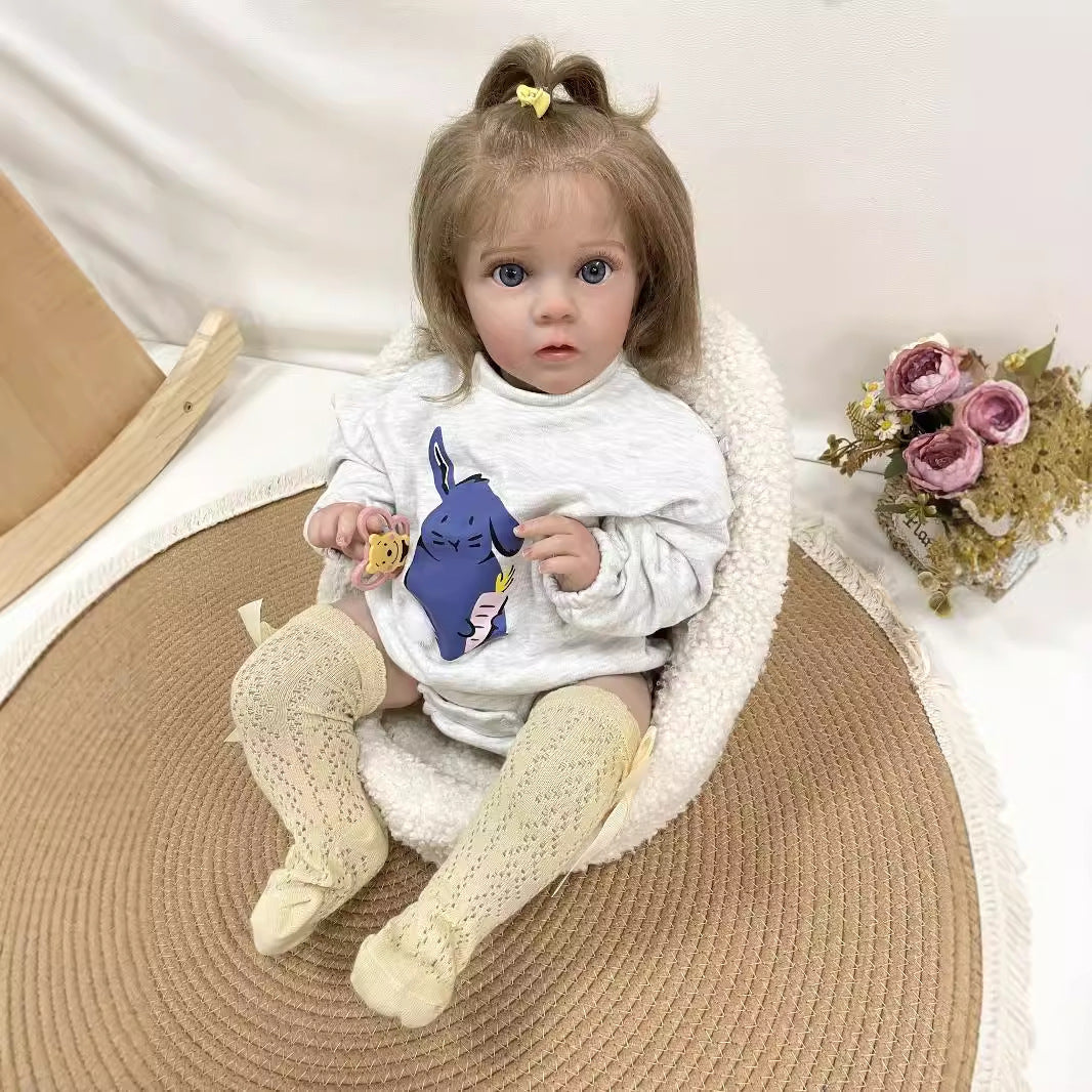 24 Zoll lebensechte, handgefertigte Reborn-Babypuppe, weicher Stoffkörper, 3D-echte Haut, Kinderspielzeug, Geschenk für Mädchen