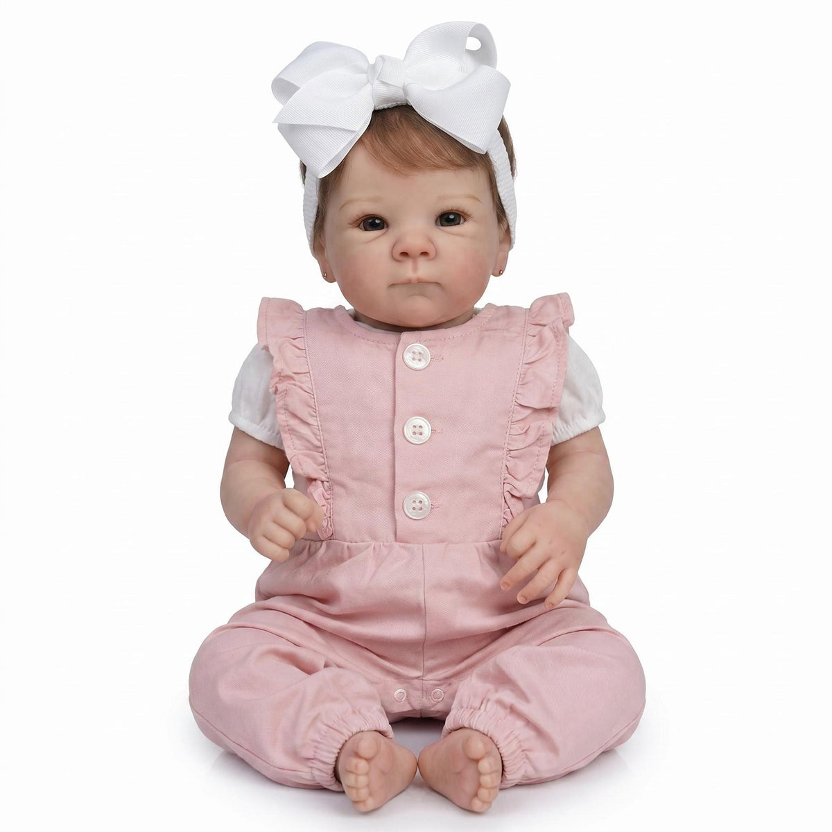 18-Zoll Reborn-Baby-Mädchenpuppe, Ganzkörper-Vinyl, realistische Neugeborenen-Puppe mit magnetischem Schnuller, Fläschchen, Windel & Outfit