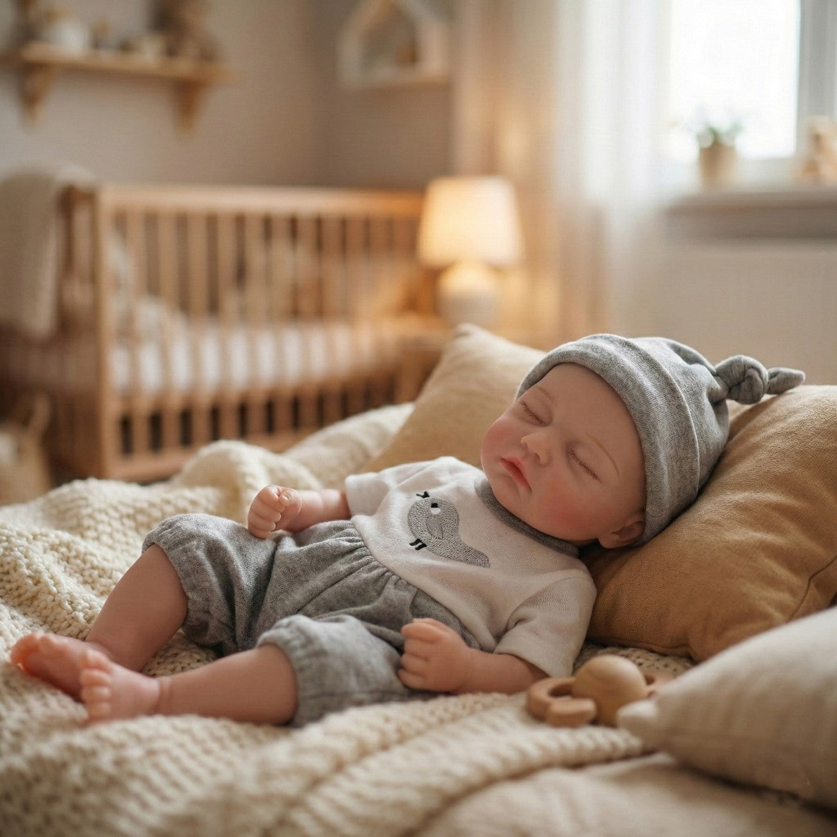 12 Zoll 30 cm Ganzkörper-Silikon-Reborn-Puppe mit echtem Hautgefühl, geschlossenen Augen, dehnbarem Glatzkopf, simuliertes Baby