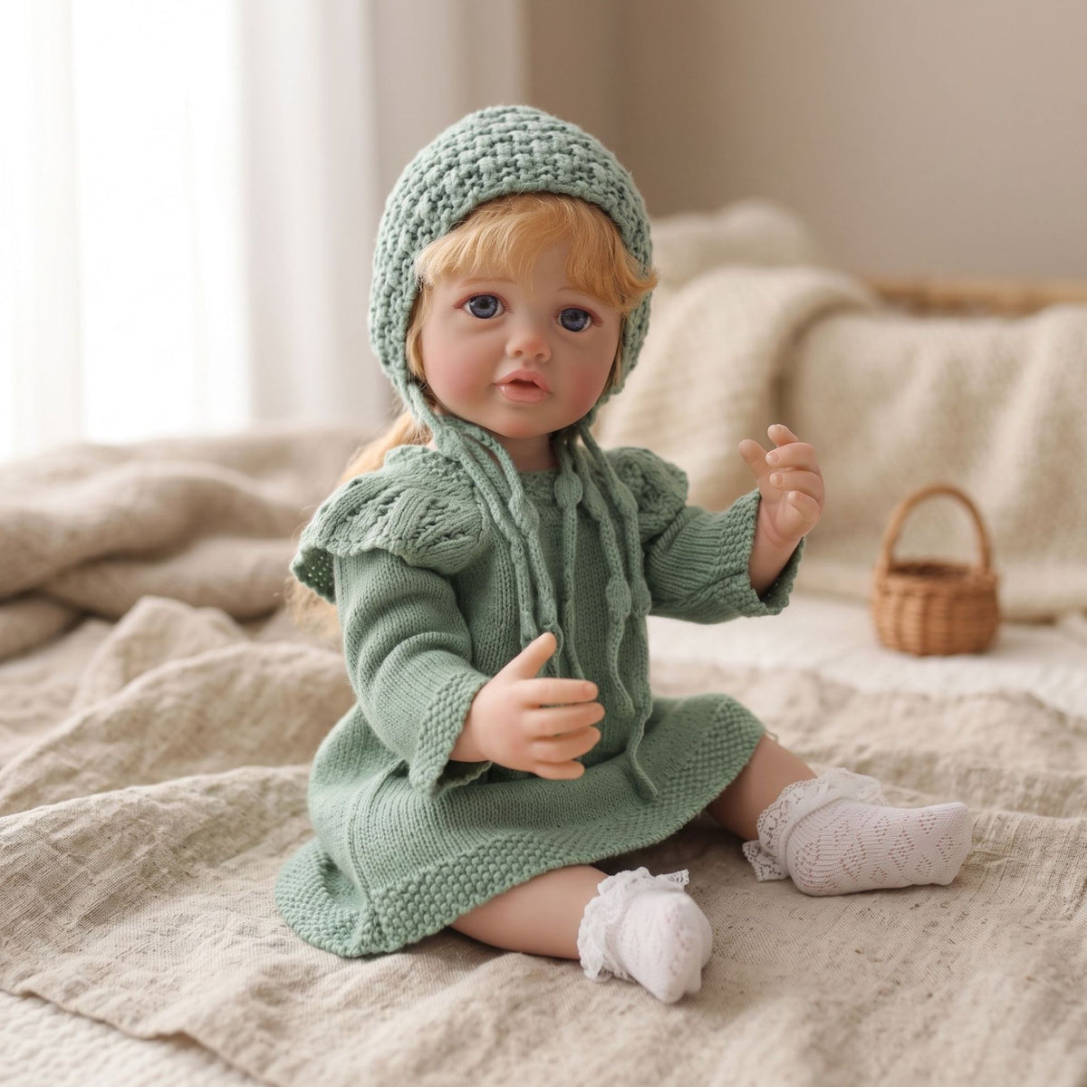 22 Zoll Reborn-Puppe mit Ganzkörper-Vinyl, simuliertes Baby, handimplantiertes Haar, Badespielzeug-Geschenk