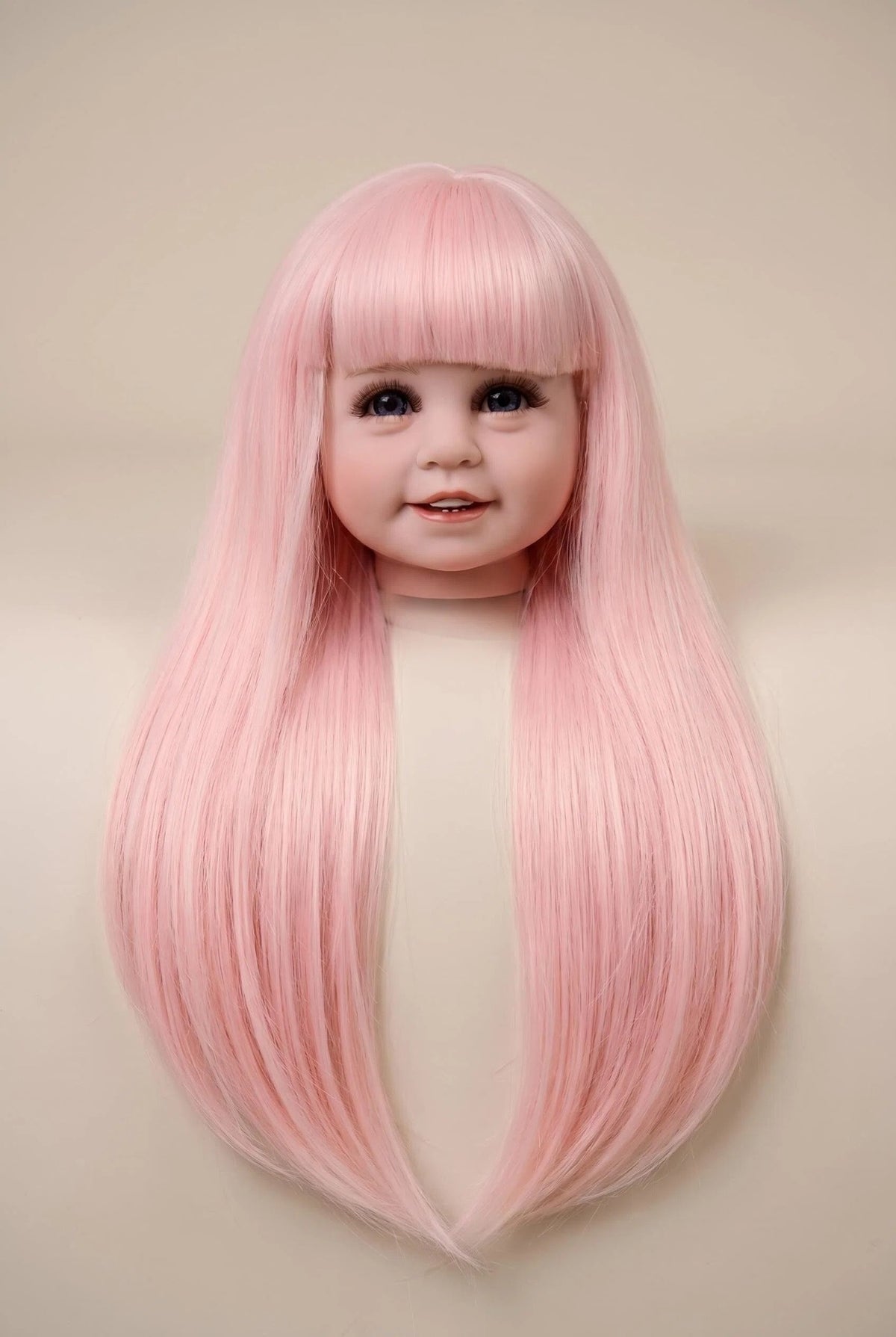 Ersatzperücke für Reborn-Puppen, langes glattes oder lockiges Haar mit Pony, in verschiedenen Farben wie Pink, Blond oder Regenbogenfarben, geflochtene Puppenperücke passend für 20–22 Zoll Reborn-Babypuppen