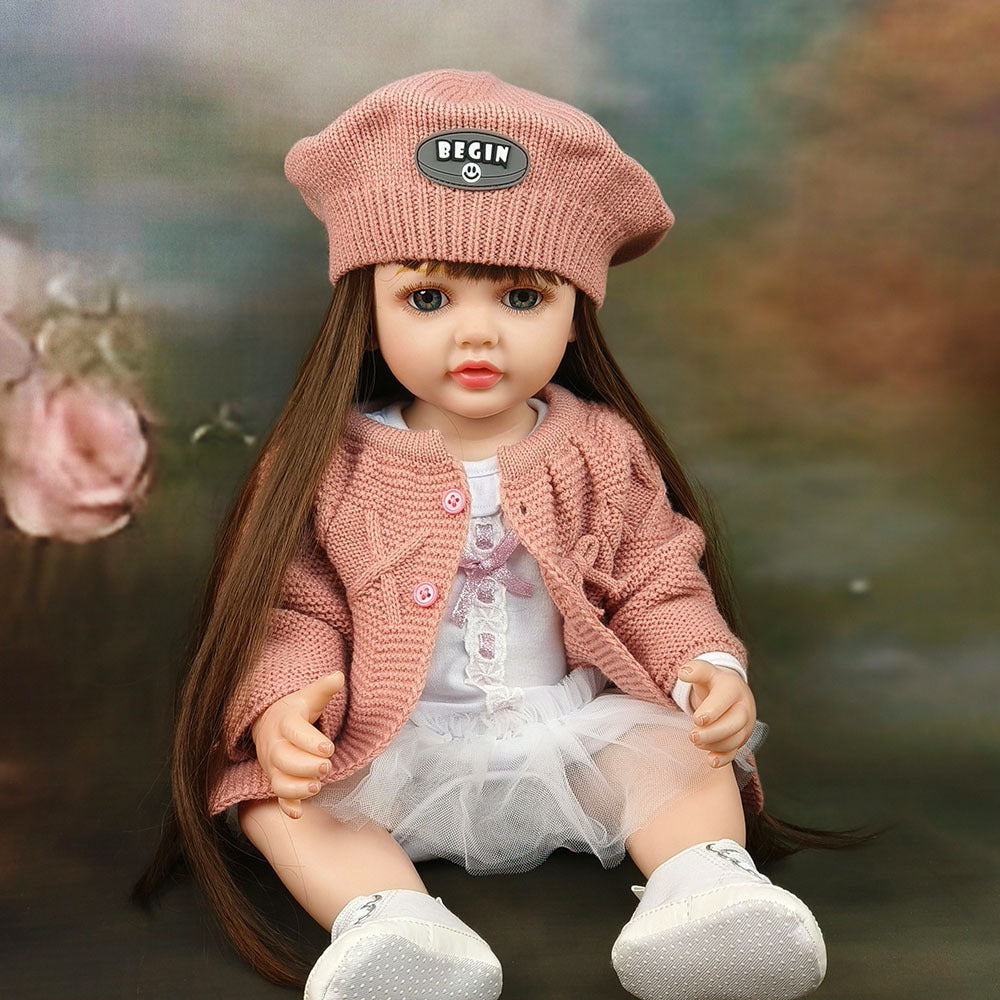 22-Zoll-Reborn-Puppe mit Ganzkörper-Vinyl und Geräuschsensor, fesselndes Spielzeug, perfektes Geschenk für Kinder und erwachsene Sammler zu besonderen Anlässen